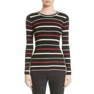 St. John Nordstrom Women Size Large Crewneck Shirt Top Long Sleeve Striped Rib